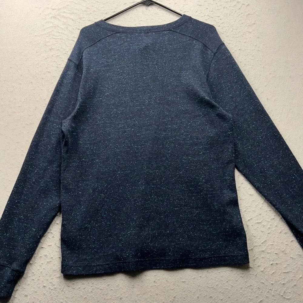 Vintage J. Crew Mens Oarsman Henley Shirt Large Navy Blue Teal Fleck Long Sleeve